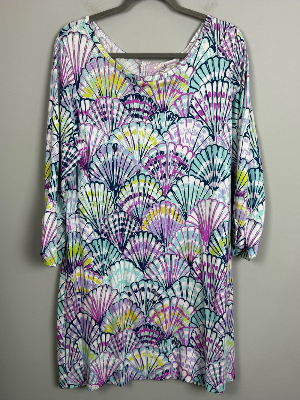 LILLY PULITZER | Pastel Shell-Print 3/4 Sleeve Pima Cotton Dress Women’s Size XL - Picture 2 of 8